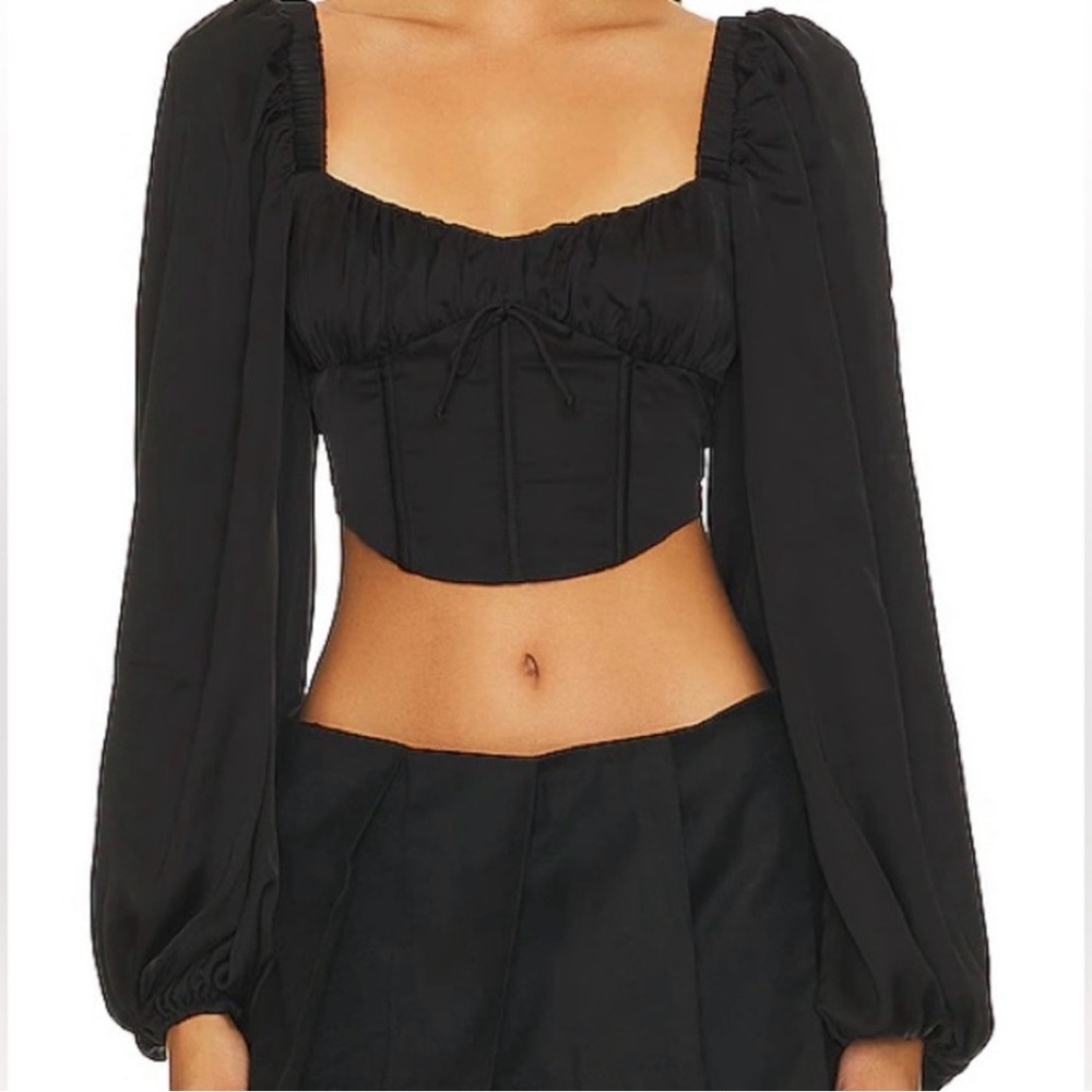 For Love & Lemons Janet Corset Top Black Long Sleeve Revolve - Large
